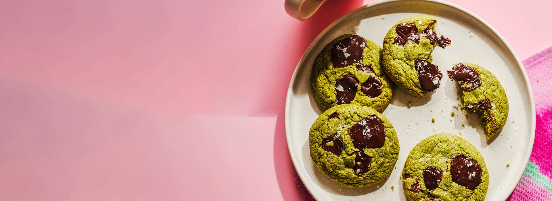 Vegan White Chocolate Chip Matcha Cookies