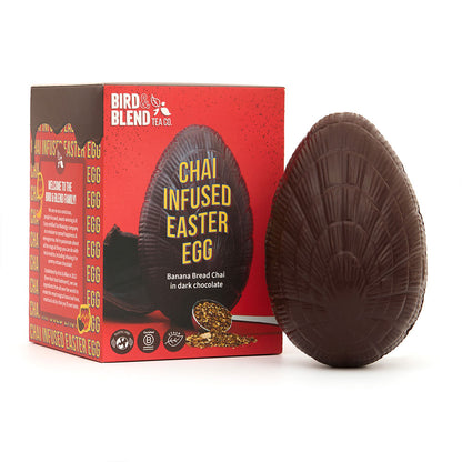 chai infused easter egg next to box