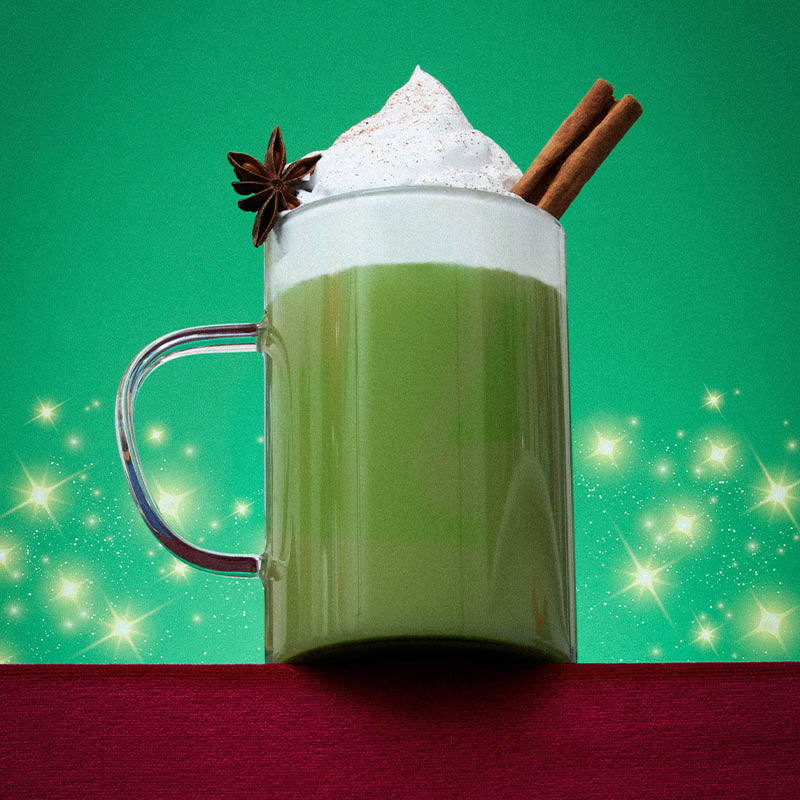 eggnog matcha christmas mega latte