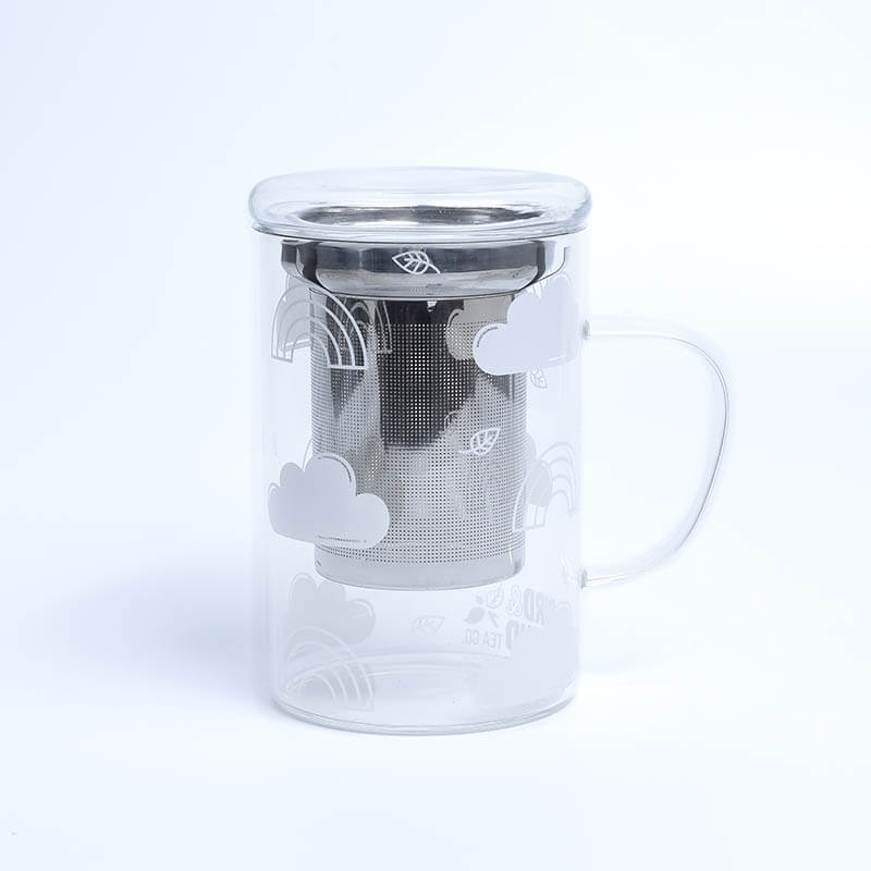 patterned glass mug with infuser empty