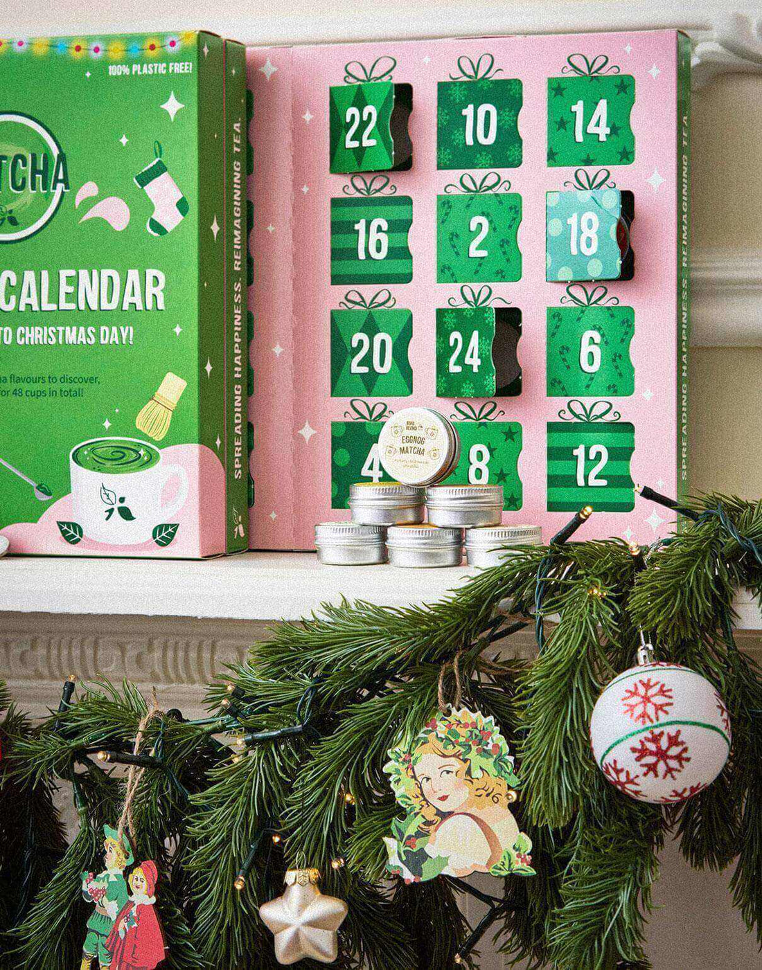 matcha advent on mantle piece